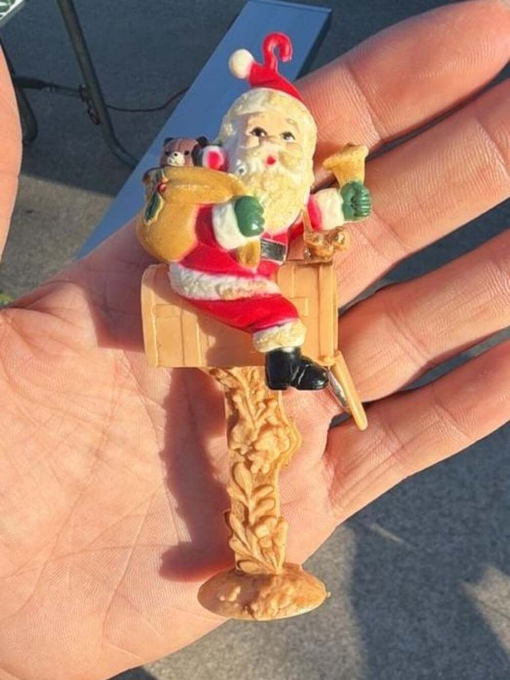 Vintage Plastic Santa Claus Sitting on Mailbox Figurine Ornament